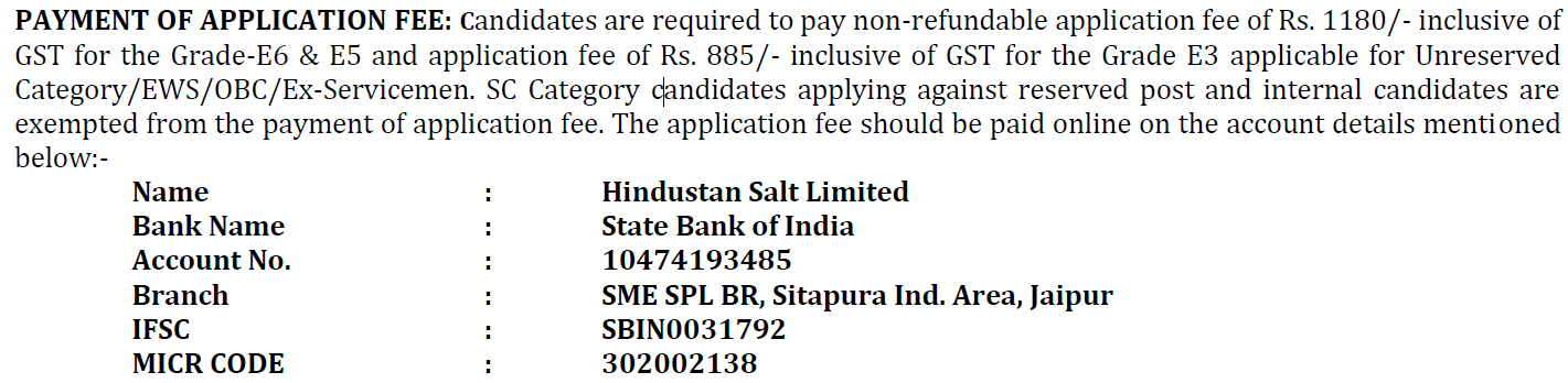 HSL Recruitment 2025 – Application Fees